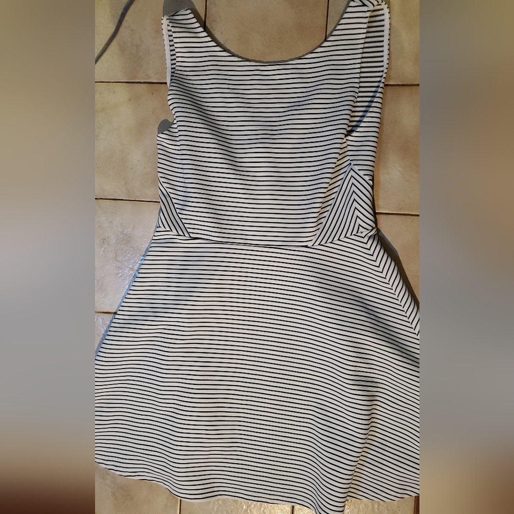 Divided Black and White Striped Mini Dress